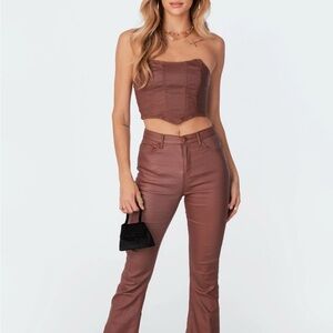 Edikted Brown Flare Faux Leather Pants NWT